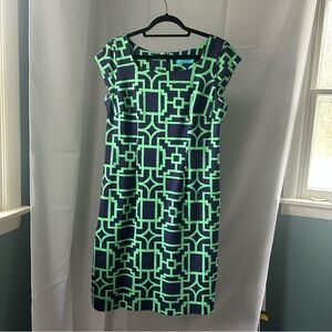 Tori Richard Navy and Green Geometric Midi Dress Size 12